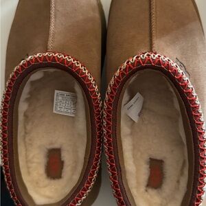UGG Women's Tan Slippers with Red Trim